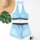 thumbnail image 2 of Gibobby Conjunto de Bikini Sexy mujer encaje empalme Halter Bikini conjunto Push Up sujetador acolchado traje de baño traje de baño(Azul claro,G), 2 of 5