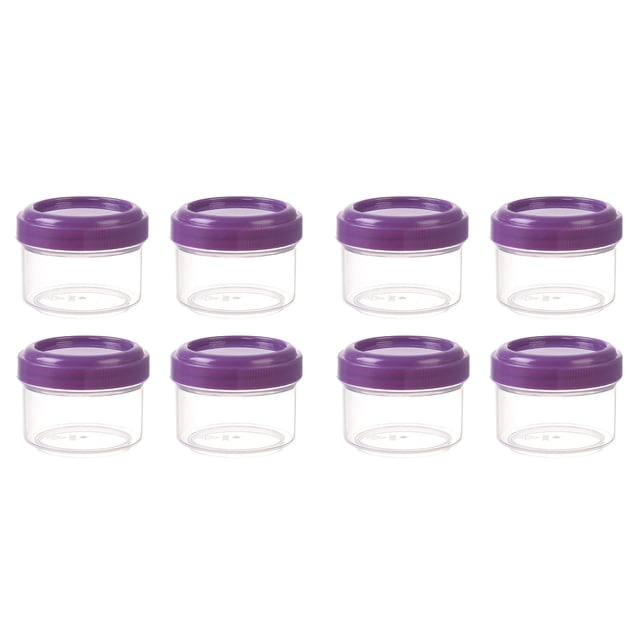(Lot de 2) Rinsvye 4 Pcs Mini Pots Organisateurs d'Espèces en Plastique Transparent avec Couvercles Étanches, Pot de Réserve Anti-Odeurs, Contenant Rond Transparent 35 ml, Contenants de Rangement Rechargeables pour l'Organisation de la Maison et de la Cuisine
