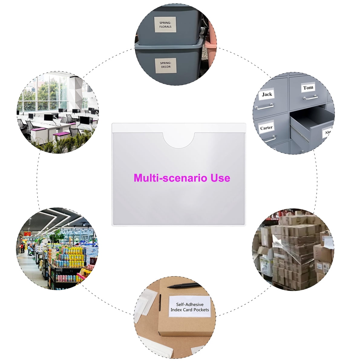 FORSHUYU 50 Pack Self-adhesive 4" x 6" Index Card Pockets with Top Open for Business Cards, Crystal Clear Plastic Card Holder for Organizing,Storage Bins,Photo, Label and Planner