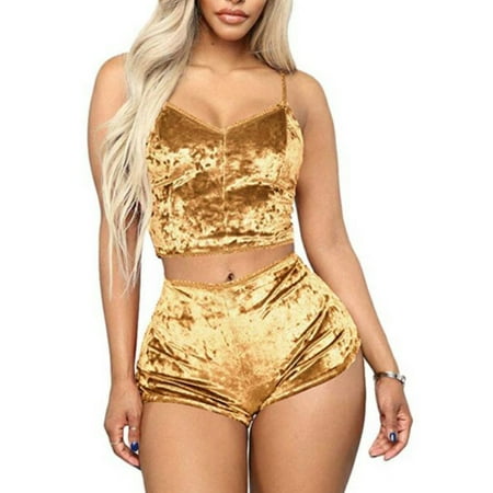 

Shuttle tree Women s Velvet Lingerie Set 2 Piece Cami Bralette Shorts Pajama Sleepwear Homewear