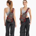 thumbnail image 6 of Sling Backpack,Green and Red Christmas Plaid Pattern Sling Bag with Water Bottle Holder,Waterproof Sling Bag for Men/Women with Headphone Jack for Hiking,Travel, 6 of 6