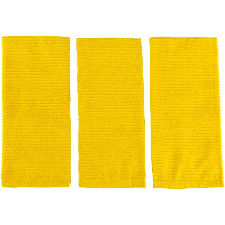 Serafina Home Oversized Solid Color Ripe Lemon Yellow Kitchen Towels: 100% Cotton Soft Absorbent Ribbed Terry Loop, Set of 3 Multipurpose for Everyday