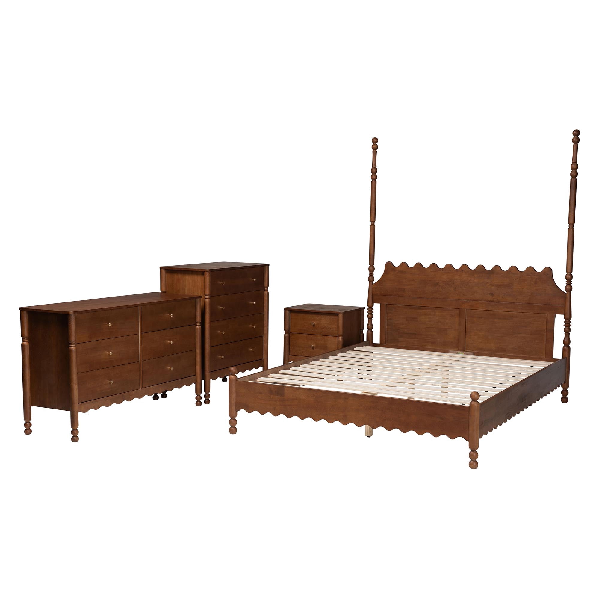 Baxton Studio Hoffman Modern Farmhouse Bedroom Set, King, 4-Piece, Walnut Brown