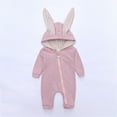 thumbnail image 2 of QUOTAY Animal Bunny Baby Easter Baby Romper Long Ear Rabbit Hoodie Jumpsuit with Zipper 01_Pink,3-6 Months, 2 of 8