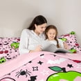 thumbnail image 4 of Manfei Kawaii Apple Skull Queen Comforter Set 3 Pieces, Happy Halloween Stars Print Comforter Sets Queen, Pink Green Red,Pink Reversible,1 Comforter and 2 Pillowcases, 4 of 6