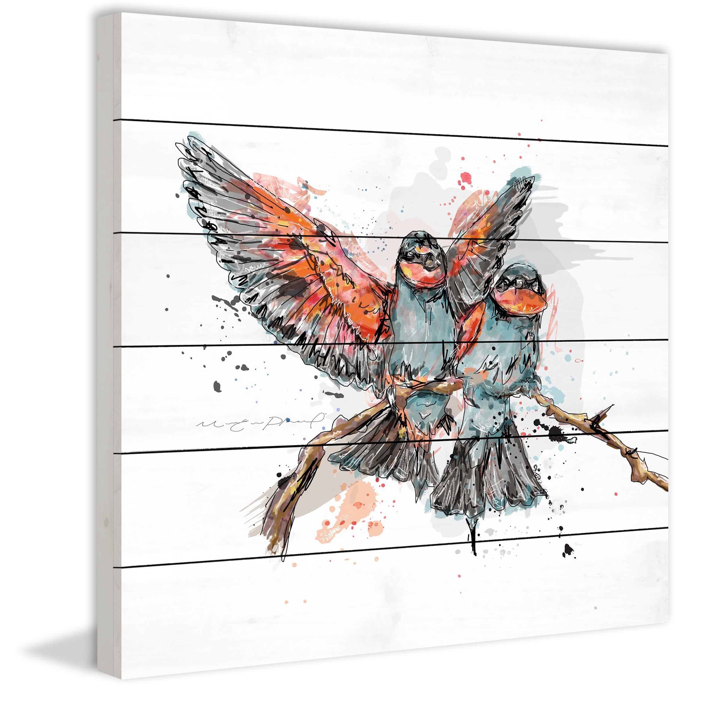 Marmont Hill "Deux Oiseaux" by Marie-Eve Pharand Painting Print on White Wood