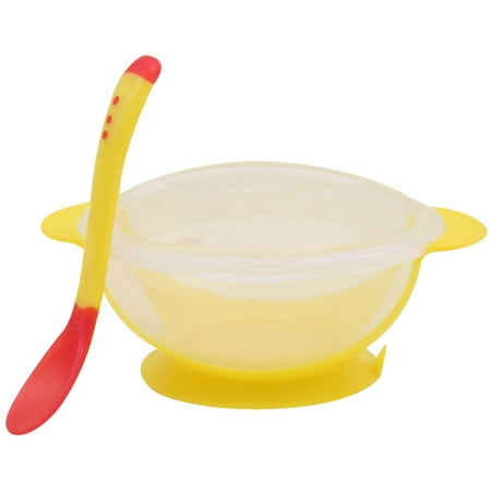 

Temperature Sensing Feeding Spoon Child Tableware Food Bowl Learning Dishes Service Plate/Tray Suction Cup Baby Dinnerware Set yellow