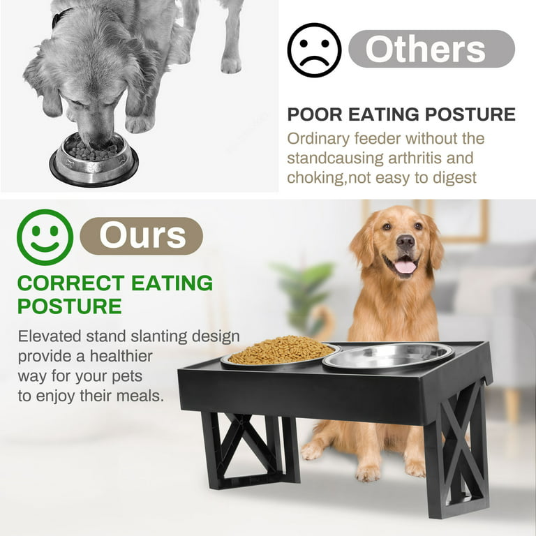 Elevated Dog Bowls for Large Dogs, Medium and Small, 10° Tilted 3  Adjustable Heights Raised Dog Bowl Stand with 1 Slow Feeder Dog Bowl & 2  Stainless
