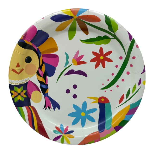 Plato de cartón Great Value Muñeca Otomí 10 pzas