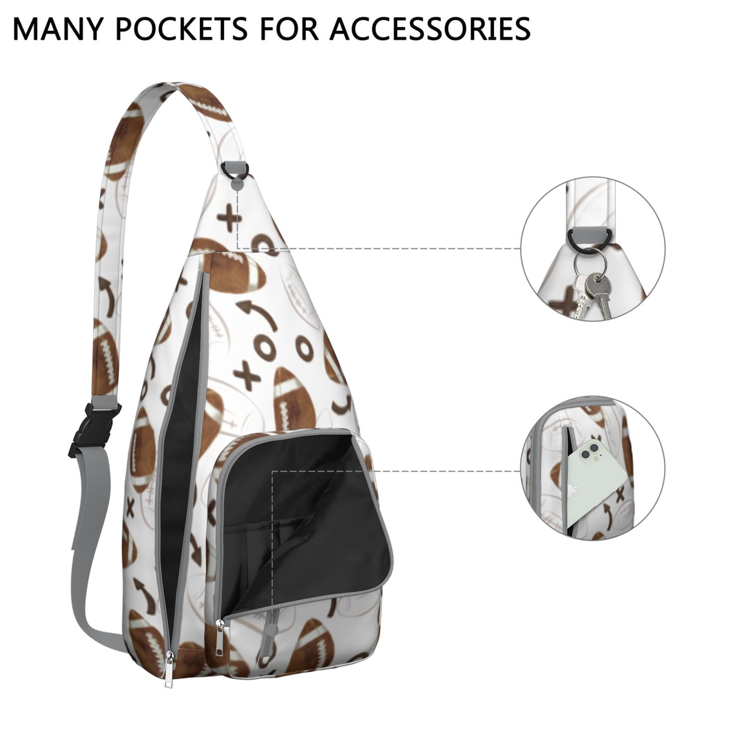 Sports Sling Backpack - Baseball, Football, Soccer, Basketball Print – Lightweight Crossbody Bag for Hiking, Gym, Travel – Athletic Gift for Sports Lovers
