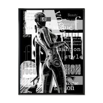 Designart 'Black and White Cyborg Body I' Modern Framed Canvas Wall Art Print