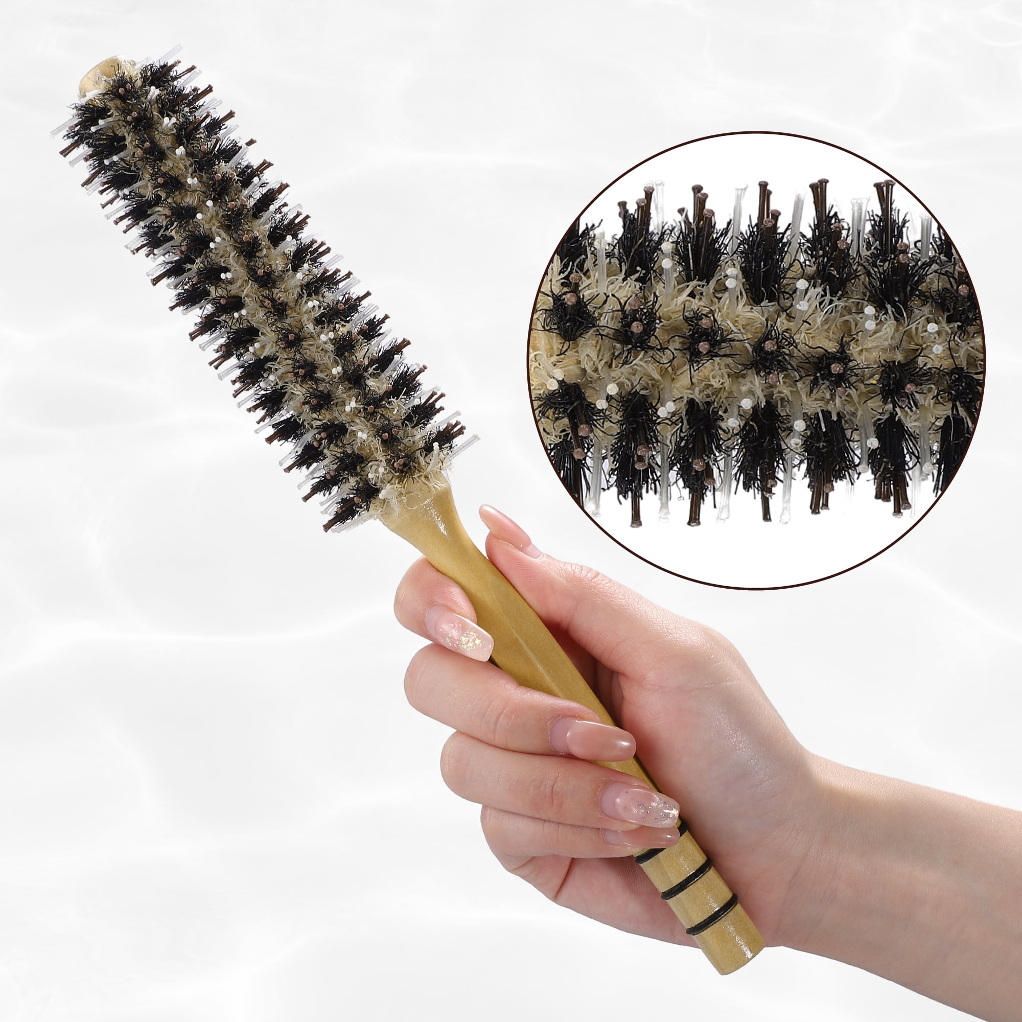 Unique Bargains Nylon Bristle Round Curling Hair Twill Comb with Wood Handle 0 M