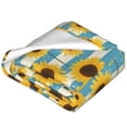 thumbnail image 2 of Salouo White Blue Striped Sunflower Print Bed Blankets,Flannel Blanket Comfortable Air Conditioning Blanket Lightweight Blanket for Sofa Bed Travel & Couch -40"x30", 2 of 8