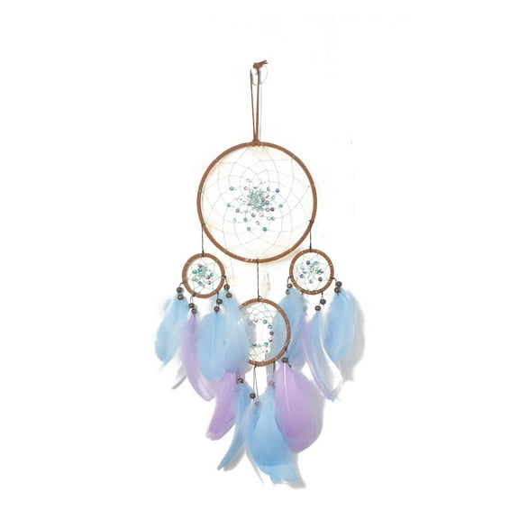 Dream Catchers with 4 Rings Beaded Circular Net Wall Hanging Ornament