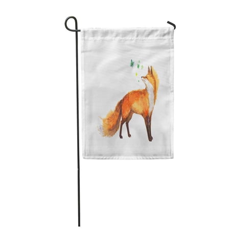 SIDONKU Orange Vintage Fox Butterflies Watercolor Red Painting Fairy Forest Garden Flag Decorative Flag House Banner 28x40 inch