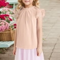 thumbnail image 2 of Krdevn Solid Color Ruffled Short Sleeve Casual Cute Girl Ruffled Neck Pleated Texture Shirt,13-14 Years, 2 of 7
