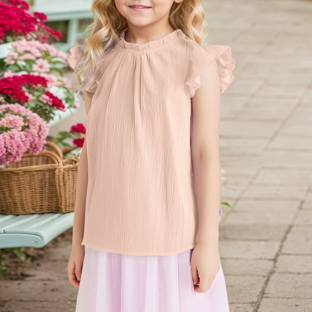 T-shirts à Manches Courtes Unis pour Petites Filles, Col Rond, Tenue d'Été pour Tout-Petits, Taille 5-6 Ans