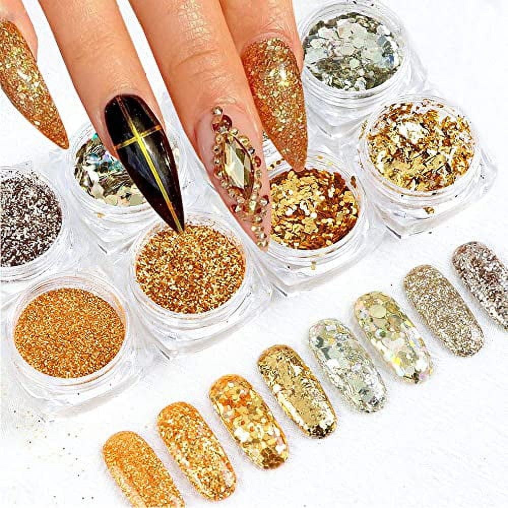 Acrylic Nails Gold Flakes