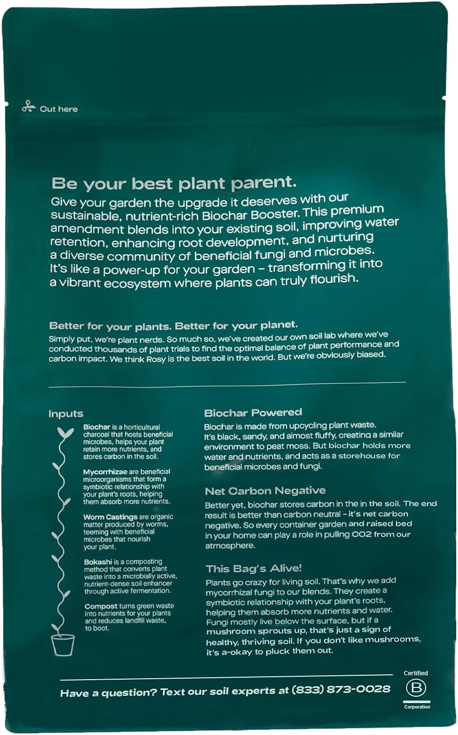 Rosy Soil Biochar Booster Soil Amendment, Organic Biochar for Plants, Improves Soil Health & Water Retention, for Gardens, Raised Beds & Indoor Plants, 8 qt