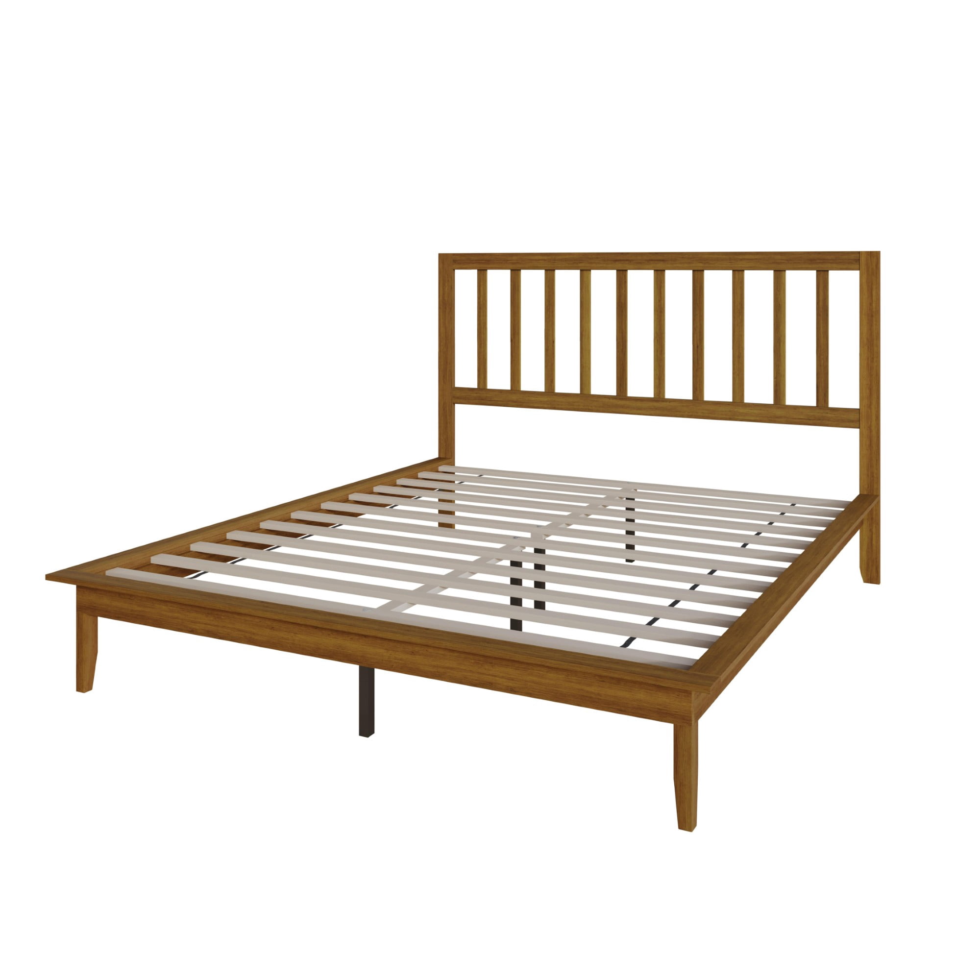 Home Design Lancaster Queen Platform Bed Frame with Slatted Headboard, No box spring required, Brown, Easy Assembly
