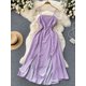 thumbnail image 2 of One SizeWomen Summer Dress Vintage Sweet Square Neck Waist Closed Slim and Slim Check Split Irregular Sling Dress Fashion D2949 yaoshenbao LED, 2 of 2