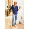 thumbnail image 4 of Ekouaer Womens Jogger Pajama Set Long Sleeve Pjs 2 Piece Gingham Lounge Joggers Set Soft Pyjamas Blue Plaid Jogger Pjs, 4 of 6