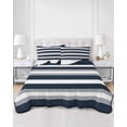 thumbnail image 3 of Quilts Full Size, Navy Blue Gray Stripe Soft Comforter Bedding Set for Bed, Modern Farmhouse Horizontal Striped Lightweight Quilted Bedspread with Pillow Cover(2 Pieces) for All Season, 78x90 Inch, 3 of 6