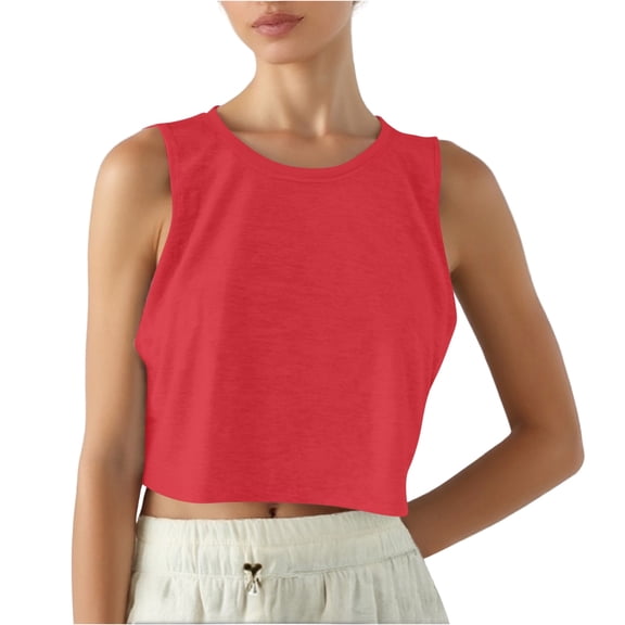 JULMCOMO Tank Tops for Women Crew Neck Workout Athletic Summer Cropped Tank Tops Sleeveless Breathable Gym Yoga Shirts Red One Size