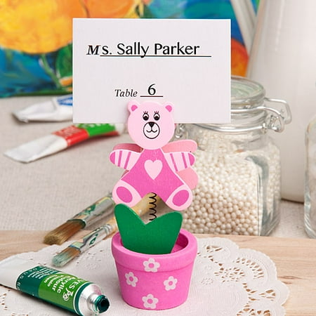 - 160 Pink teddy bear/flower pot place card/photo holder
