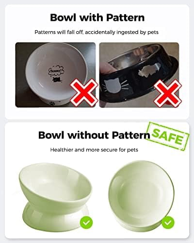 Elevated Cat Food Bowl, 5 Oz Ceramic Raised and Tilted Water Bowl, Anti Vomiting and Protect Pets' Spines Dishes for Small Dog, Fat Faced Cat, Kitten (Green, 1 Pack)
