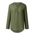 thumbnail image 3 of Jovati Women's Tops Army Green Zipper Button Long Sleeve Loose Chiffon Shirt Clothing On, 3 of 6