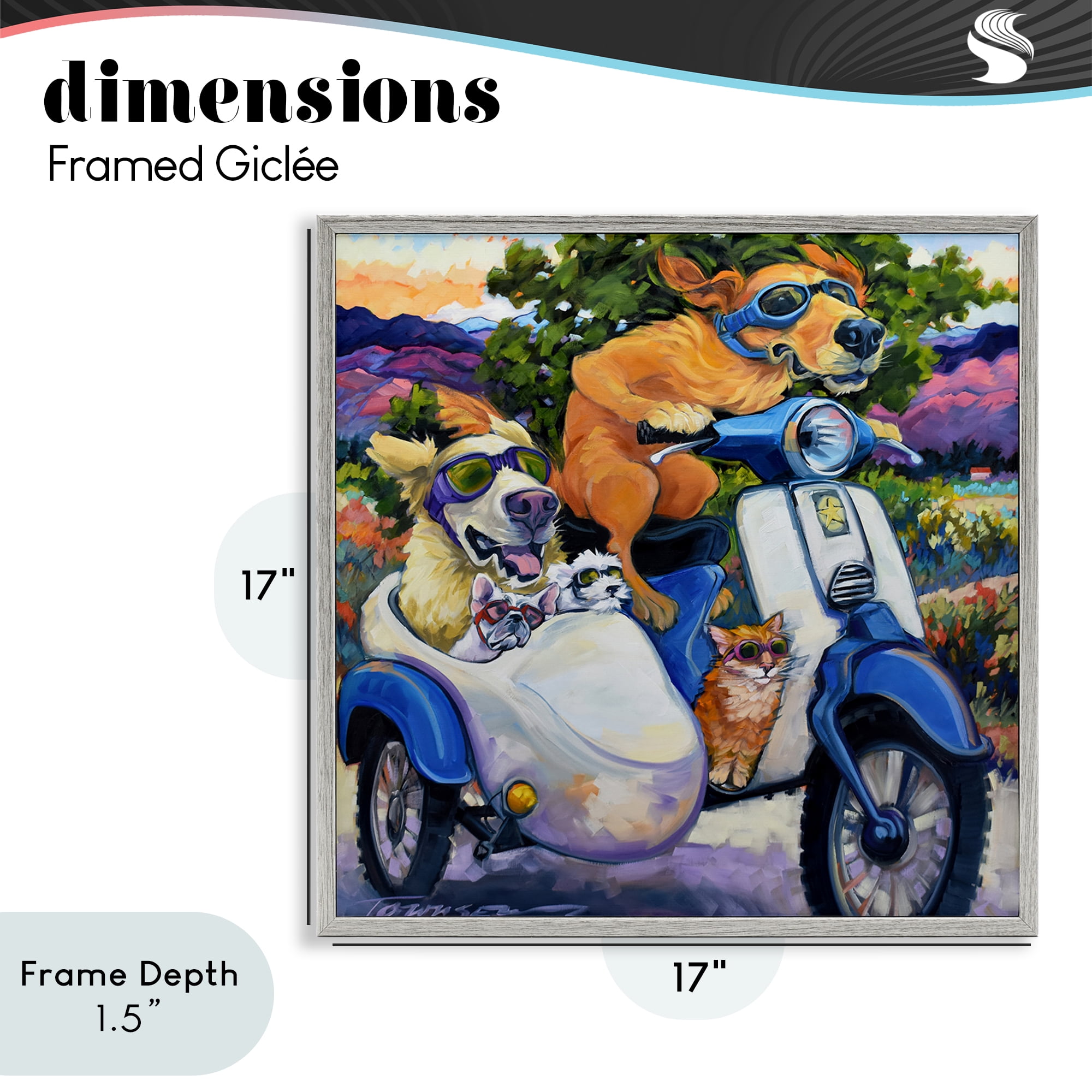 Stupell Industries All Doggled Up Sidecar Gray Framed Giclee Art, design by CR Townsend