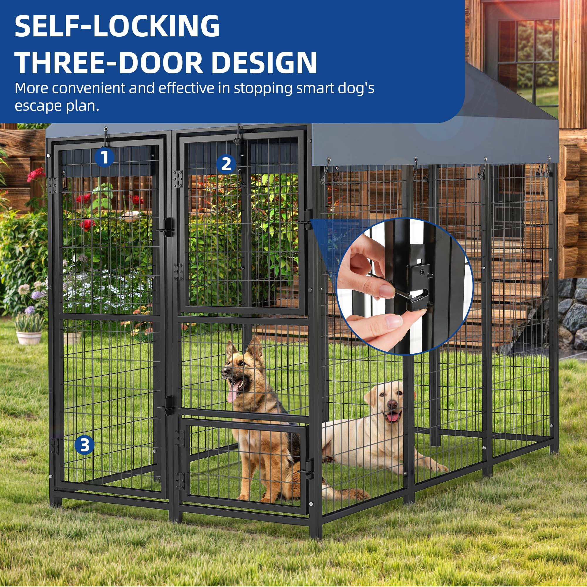 Dextrus 6x4x6ft Large Outdoor Dog Run Kennel, Heavy Duty Dog Pets Cage Galvanized Steel Dog Fence Dog Enclosure Playpen with Waterproof Cover and Secure Lock