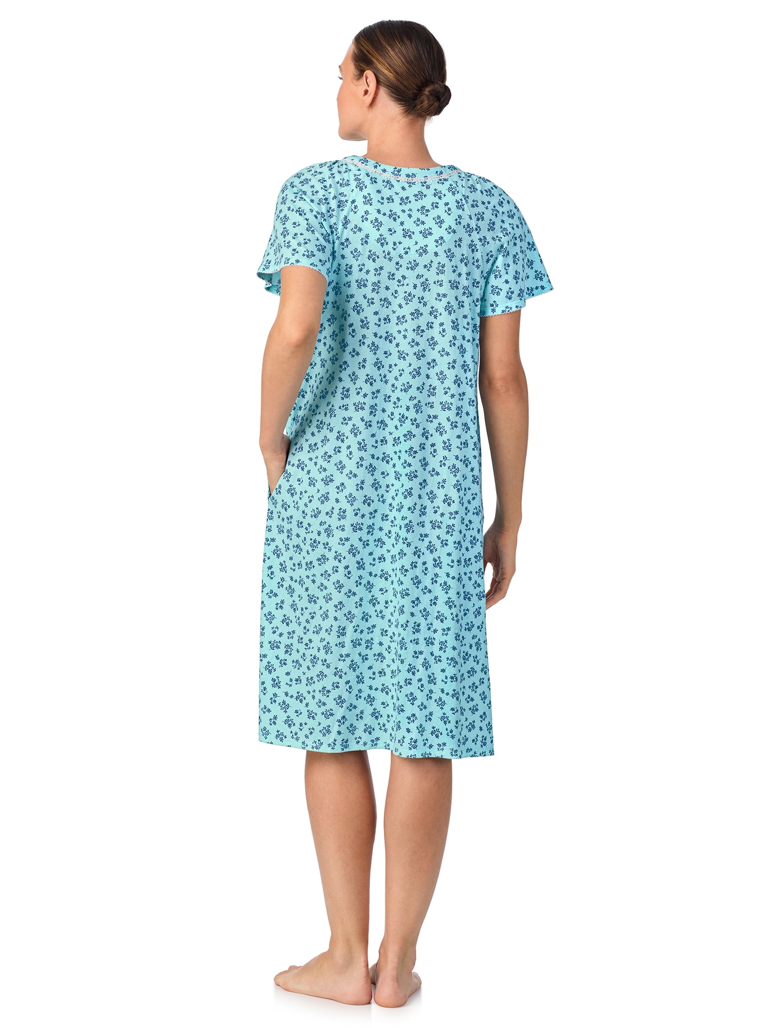 Aria Women's 100% Cotton Raglan Sleeve Smocked Neck Sleepwear 40" Gown, Sizes XS-5X