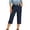 Dark Blue, variant on Women's Elastic Waist Faux Denim Capri Pants, Loose Fit Pull On Casual Cropped Pants with Pockets, Women's Army Green, Sizes S-3XL
