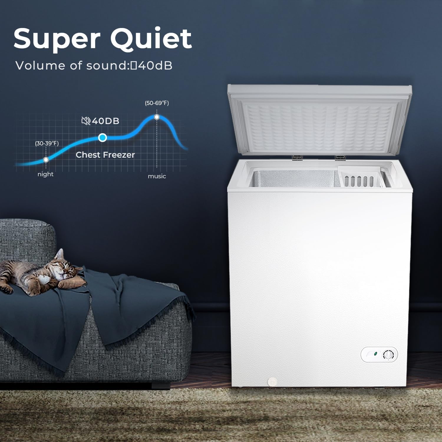 2.8 Cubic Feet Deep Chest Freezer Compact Freezers with Adjustable Thermostat Top Open Door Freezer Compressor Cooling with 2 Rmovable Storage Basket for Home Kitchen Office and Bar (Black)