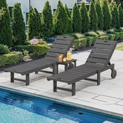 Dycanpo Chaise Lounge Chair Outdoor with Table, 3-Pcs Adjustable Backrest & Wheels, Dark Gray