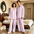 thumbnail image 2 of Matching Pajamas for Couples Long Sleeve His and Hers Pajamas Sets Sleepwear Striped Button Down Warm Lounge Sets 2 Pcs Loungewear Pink XXL, 2 of 7