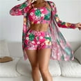 thumbnail image 3 of Lopeceal Women's Floral 3 Piece Hawaiian Outfits Beach Kimono Cardigans Cover Ups Crop Cami Tops Boy Shorts Tankini Swimsuit, 3 of 8