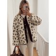 thumbnail image 3 of Womens Floral Print -Y Fleece Jacket Button Winter Teddy Fleece Jacket Casual Faux Fur Outwear Brown M, 3 of 5