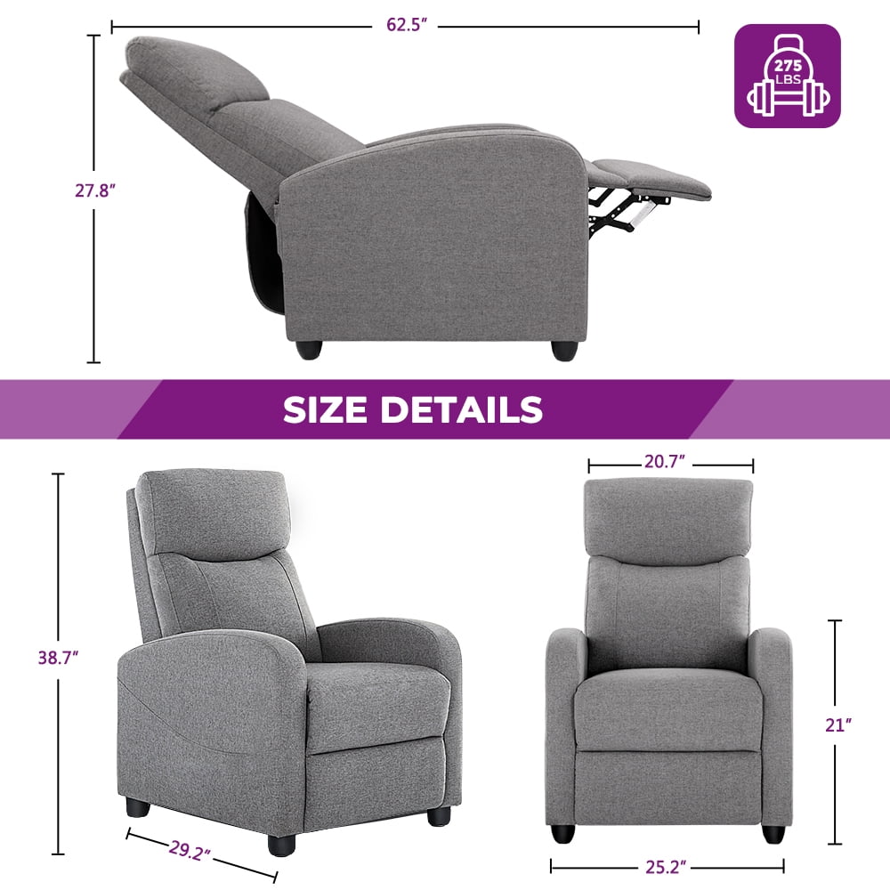 EDX Massage Recliner Chair, Small Recliner Sofa Chair with Padded Seat and Massage Backrest for Home Theater Living Room, Grey
