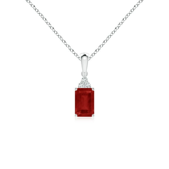 ANGARA Natural Emerald-Cut Ruby Pendant with Diamond Trio in 925 Sterling Silver for Women (Size-6x4mm) | July Birthstone, Birthday, Anniversary, Jewelry Gift for Women | Natural Ruby Necklace