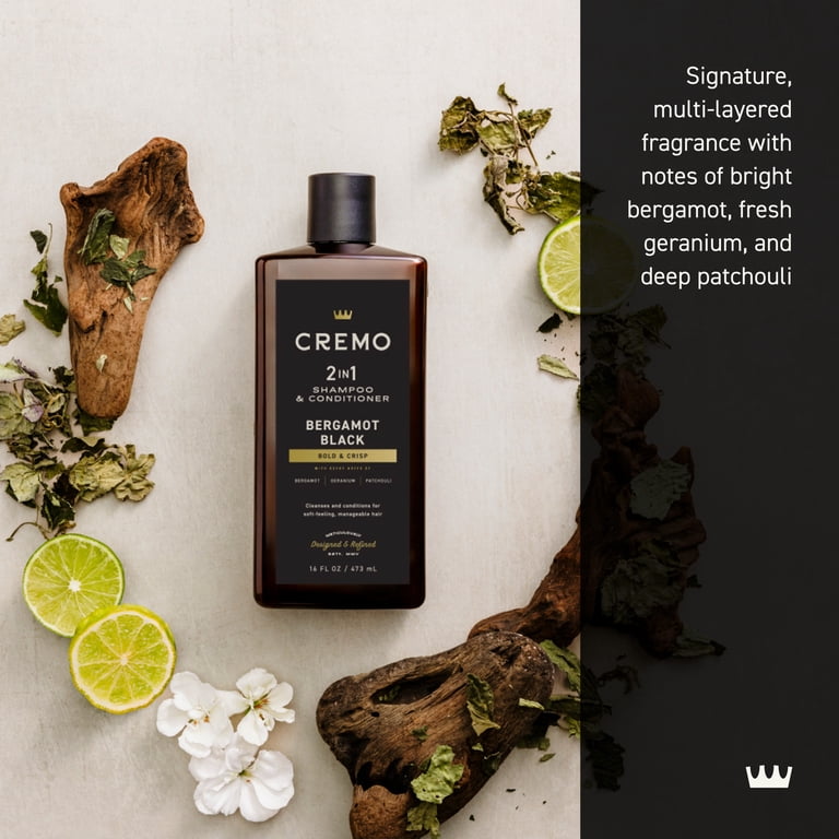 Cremo 2-in-1 Men's Shampoo & Conditioner, Bergamot Black Scent, 16