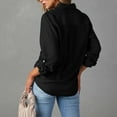 thumbnail image 6 of Comdrip Jean Top, Women's Autumn Solid Color Casual Collar Single Breasted Long Sleeve Denim Shirt Denim Top Black L, 6 of 6