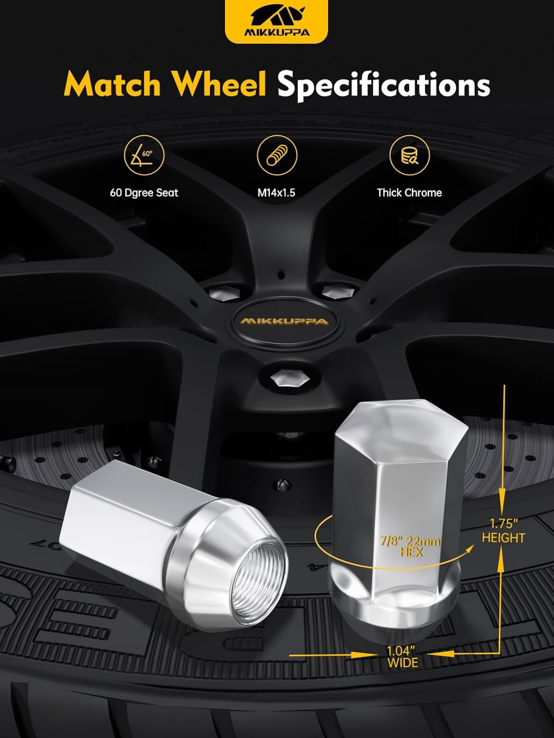 MIKKUPPA 24pcs M14x1.5 Lug Nuts - Replacement for Chevy Silverado Suburban Tahoe, GMC Sierra 1500 Yukon, Buick Cadillac Dodge Chrysler, OEM Factory Wheel, Chrome Closed End One-Piece Tire Nut