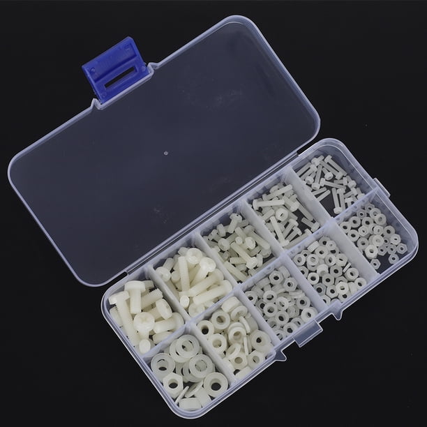 Tornillos de nylon arandela sujetadores Tuerca Caja de 270 piezas M2 M2.5 M3 M4 M5 Kit de Surtido de Arandelas de Tuerca de Tornillo de Nylon