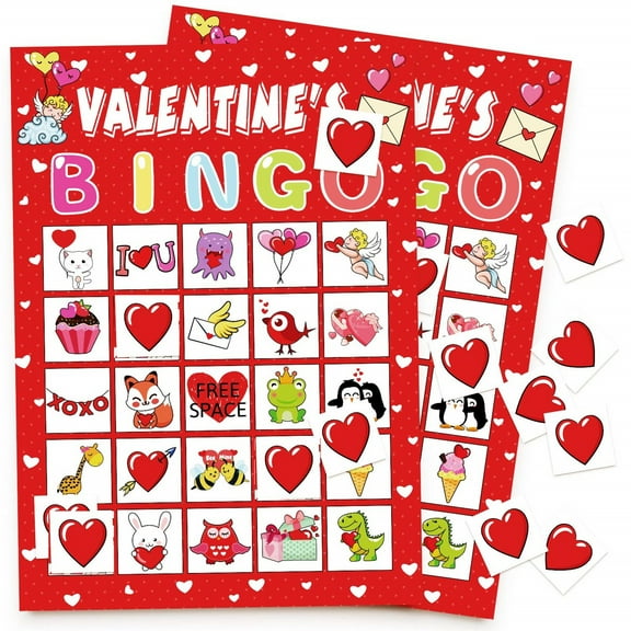 40 Person Party Bingo Game Card Set For Valentine'S Day Themed Events Group Fun