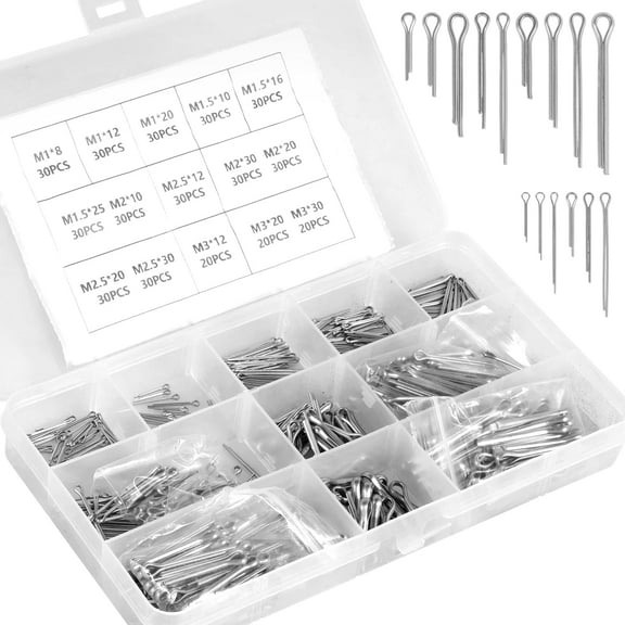 Qenwkxz 420PCS Cotter Pin Assortment Kit Assorted Sizes Cotter Pin Clip Key Fastener Fitting Assortment Kit Split Pin Fastener Clips Silver Stainless Steel