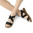thumbnail image 2 of DREAM PAIRS Womens Open Toe Elastic Ankle Strap Flat Summer Sandal, Black-2-8 (Elena-2), 2 of 5