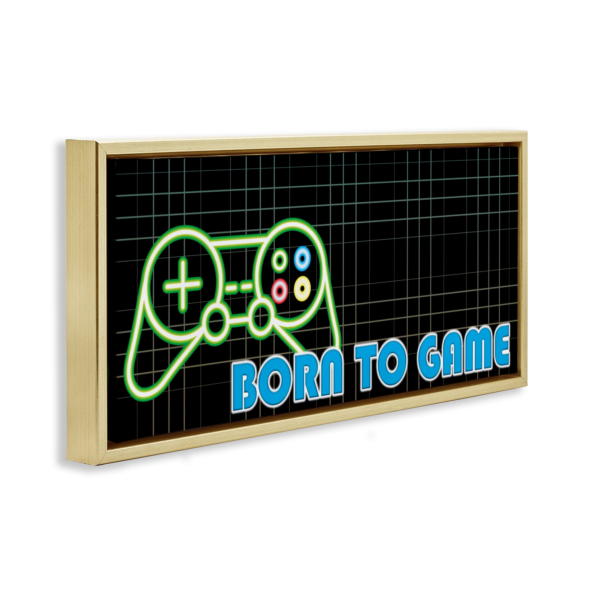 Stupell Industries Born To Game Neon Gold Framed Floater Canvas Wall Art, design by Kim Allen